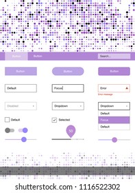 Light Purple vector Material Design Kit with dots. Modern Style guide with colorful gradient circles in its header. This template you can use for websites.