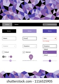 Light Purple vector Material Design Kit with lines. Decorative ui kit design in abstract style with colorful crystals. This template you can use for landing pages.