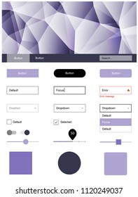Light Purple vector Material Design Kit with lines. Colorful ui/ux kit with header consisted of triangles. This template you can use for websites.