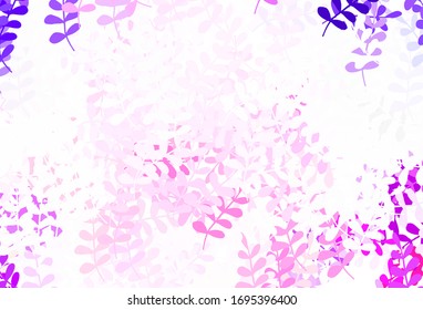 Light Purple vector natural pattern with leaves. Shining colored illustration with leaves in doodle style. New template for your brand book.