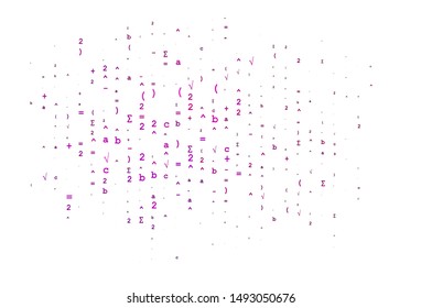 Light Purple vector pattern with arithmetic signs. Abstract illustration with colored algebra signs. Smart design for your university promotion.