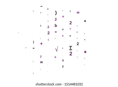 Light Purple vector pattern with arithmetic signs. Abstract illustration with colored algebra signs. Pattern for ads, booklets, leaflets of education.