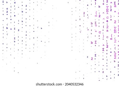 Light Purple vector pattern with arithmetic signs. Shining colorful illustration with isolated Digit signs. Pattern for ads, poster, banner of books.