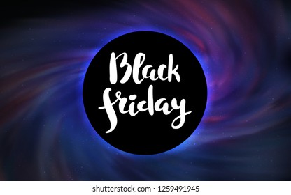 Light Purple vector pattern with a black hole, stars. Illustration with colorful milky way stars and a black hole. Black Friday design for ads, commercials.