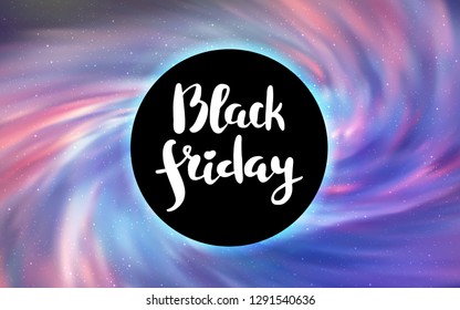 Light Purple vector pattern with a black hole, stars. Gradient colorful illustration with a black hole, stars. Backdrop for super sales on Black Friday.