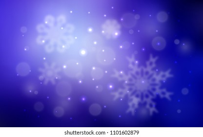 Light Purple vector pattern with christmas snowflakes. Snow on blurred abstract background with gradient. The pattern can be used for new year ad, booklets.