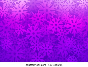 Light Purple vector pattern with christmas snowflakes. Snow on blurred abstract background with gradient. The pattern can be used for new year ad, booklets.