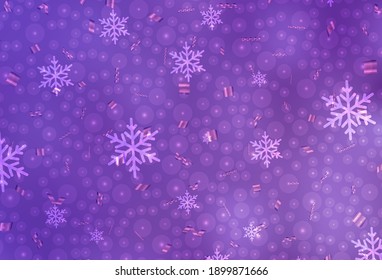 Light Purple vector pattern in Christmas style. Colorful illustration with snow and new year Xmas balls. Smart design for promotion of university.