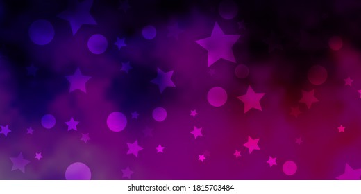 Light Purple vector pattern with circles, stars. Abstract design in gradient style with bubbles, stars. Design for textile, fabric, wallpapers.