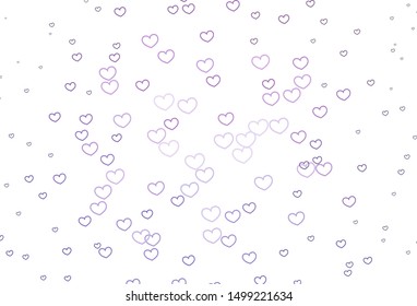 Light Purple vector pattern with colorful hearts. Decorative shining illustration with hearts on abstract template. Template for Valentine's greeting postcards.