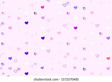 Light Purple vector pattern with colorful hearts. Blurred decorative design in doodle style with hearts. Pattern for valentine's ad, booklets.