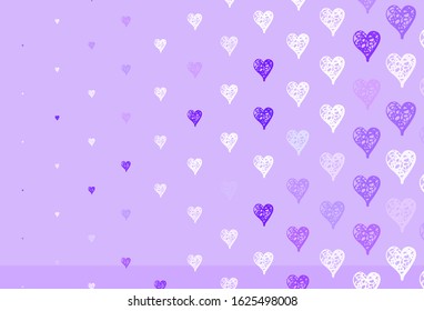 Light Purple vector pattern with colorful hearts. Beautiful celebration style hearts on abstract illustration. Pattern for valentine's ad, booklets.