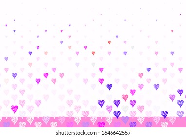 Light Purple vector pattern with colorful hearts. Illustration with shapes of gradient hearts on blur backdrop. Template for Valentine's greeting postcards.