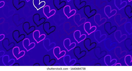 Light Purple vector pattern with colorful hearts. Illustration with hearts in love concept for valentine's day. Pattern for carnival, festival romantic leaflets.