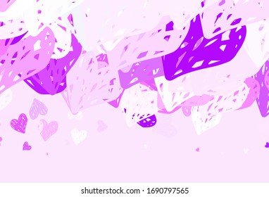 Light Purple vector pattern with colorful hearts. Illustration with shapes of gradient hearts on blur backdrop. Pattern for valentine's ad, booklets.