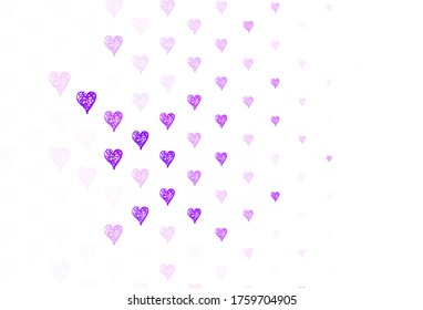 Light Purple vector pattern with colorful hearts. Beautiful celebration style hearts on abstract illustration. Template for Valentine's greeting postcards.