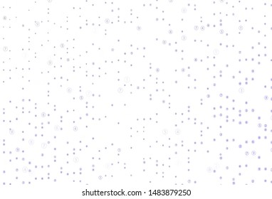 Light Purple vector pattern with Digit symbols. Illustration with Numeral symbols on abstract template. Template for landing page of typography.