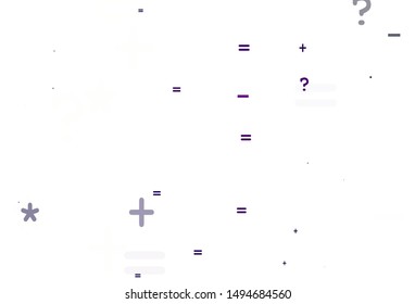 Light Purple vector pattern with Digit symbols. Illustration with Numeral symbols on abstract template. Template for landing page of typography.