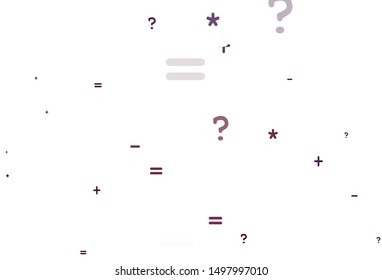 Light Purple vector pattern with Digit symbols. Abstract illustration with colored algebra signs. Pattern for school, grammar websites.