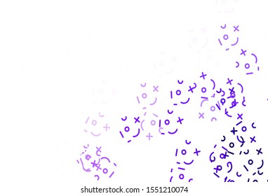 Light Purple vector pattern with Digit symbols. Modern geometrical illustration with numerals. Pattern for ad, booklets, leaflets of education.