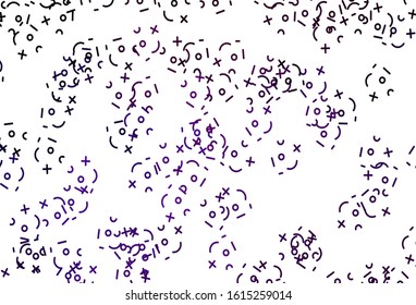 Light Purple vector pattern with Digit symbols. Abstract illustration with colored algebra signs. Smart design for university advert.