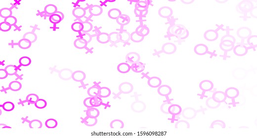 Light Purple vector pattern with feminism elements. Colorful illustration with gradient feminism shapes. Design for landing pages.