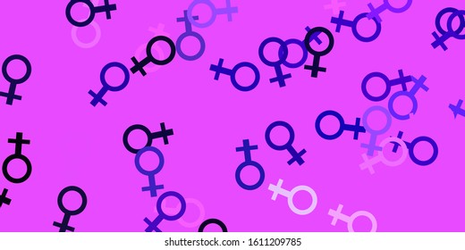 Light Purple vector pattern with feminism elements. Abstract illustration with a depiction of women's power. Design for International Women’s Day.