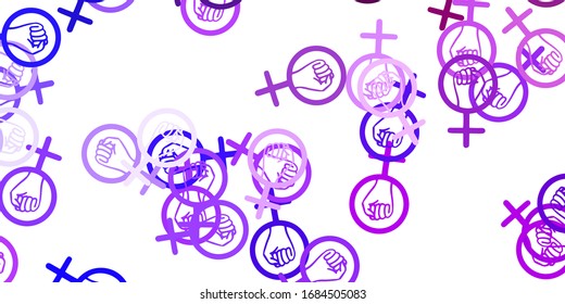 Light Purple vector pattern with feminism elements. Abstract illustration with a depiction of women's power. Background for International Women’s Day.
