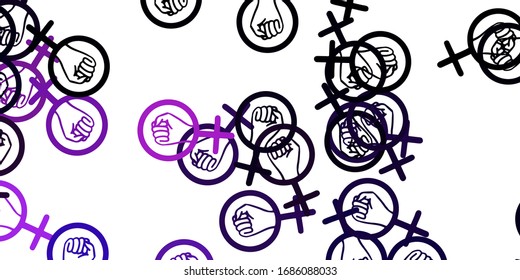 Light Purple vector pattern with feminism elements. Colorful illustration with gradient feminism shapes. Design for International Women’s Day.