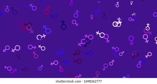 Light Purple vector pattern with feminism elements. Simple design in abstract style with women’s rights activism. Best design to show the power of women.