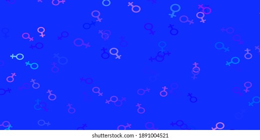 Light Purple vector pattern with feminism elements. Abstract illustration with a depiction of women's power. Base for your app design.