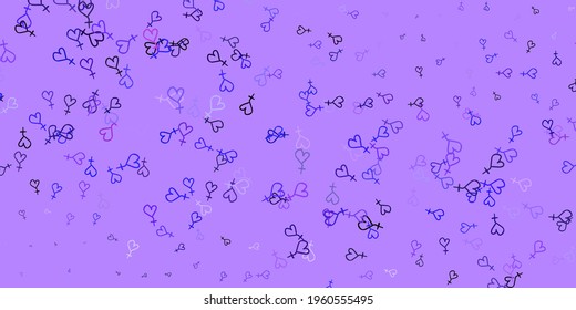 Light Purple vector pattern with feminism elements. Illustration with signs of women's strength and power. Best design to show the power of women.