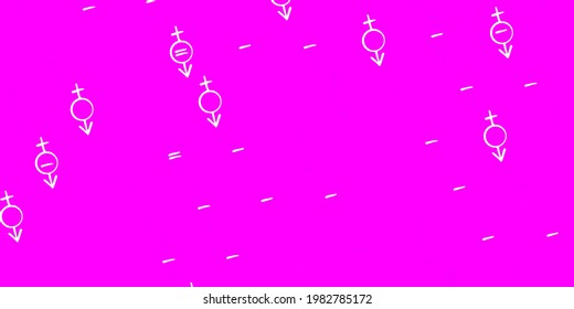 Patrón vector púrpura claro con elementos feministas. Símbolos feministas coloridos con un gradiente en estilo moderno. Diseño para el Día Internacional de la Mujer.