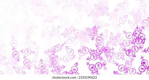 Light Purple vector pattern with feminism elements. Illustration with signs of women's strength and power. Best design to show the power of women.