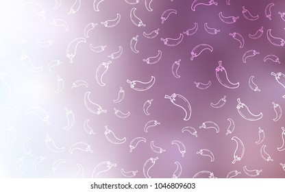 Light Purple vector pattern with fresh peppers. Glitter abstract sketch with hot peppers. Design for ad, poster, banner of cafes or restaurants.