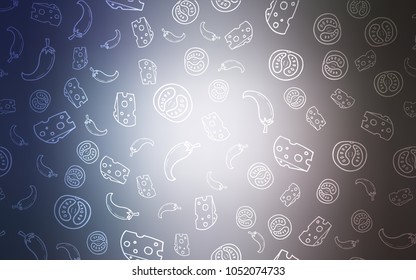 Light Purple vector pattern with fresh ingredients. Glitter abstract sketch with gourmet food. Doodle design for your business advert of cafes.