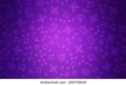 Light Purple vector pattern with fresh ingredients. Glitter abstract sketch with gourmet food. Pattern for ads of breakfast, lunch, dinner.