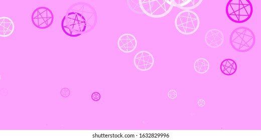 Light Purple vector pattern with magic elements. Illustration with magical signs of spiritual power. Simple design for occult depiction.