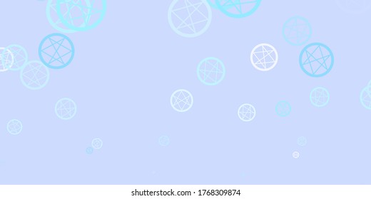 Light Purple vector pattern with magic elements. Colorful vintage illustration with gradient alchemy shapes. Best design halloween events.