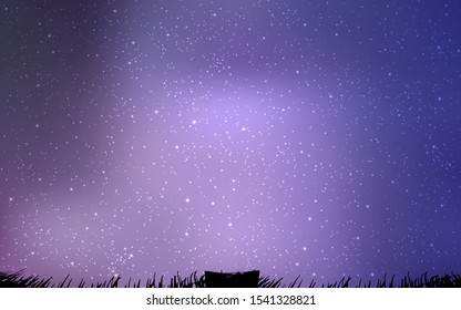 Light Purple vector pattern with night sky stars. Shining illustration with sky stars on abstract template. Best design for your ad, poster, banner.