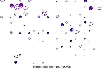 Light Purple vector pattern with positive smiles. Blurred decorative design of smiles in doodle style. Beautiful design for your business advert.