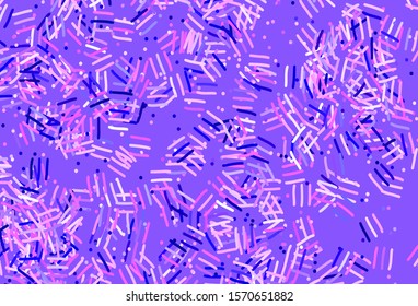 Light Purple vector pattern with sharp lines, dots. Glitter abstract illustration with colorful sticks. Best design for your ad, poster, banner.