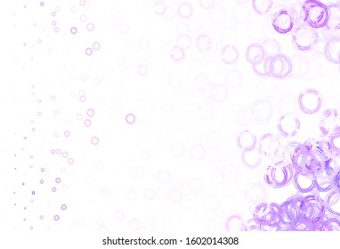 Light Purple vector pattern with spheres. Glitter abstract illustration with blurred drops of rain. New template for your brand book.