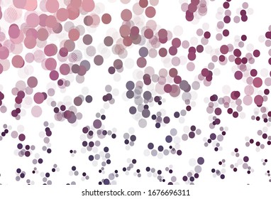 Light Purple vector pattern with spheres. Glitter abstract illustration with blurred drops of rain. Design for poster, banner of websites.