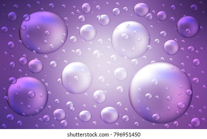 Light Purple vector pattern with spheres. Blurred bubbles on abstract background with colorful gradient. Pattern can be used as texture of water, rain drops.