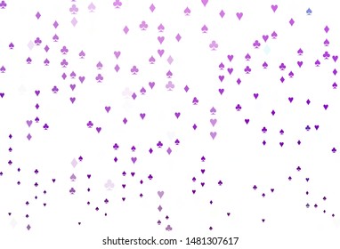 Light Purple vector pattern with symbol of cards. Colored illustration with hearts, spades, clubs, diamonds. Pattern for leaflets of poker games, events.