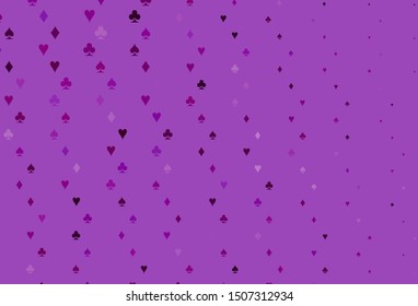 Light Purple vector pattern with symbol of cards. Blurred decorative design of hearts, spades, clubs, diamonds. Template for business cards of casinos.