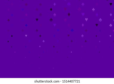 Light Purple vector pattern with symbol of cards. Illustration with set of hearts, spades, clubs, diamonds. Template for business cards of casinos.