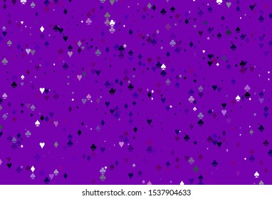 Light Purple vector pattern with symbol of cards. Colorful gradient with signs of hearts, spades, clubs, diamonds. Pattern for leaflets of poker games, events.