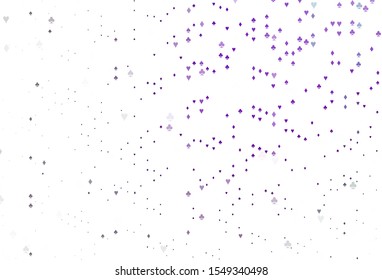 Light Purple vector pattern with symbol of cards. Blurred decorative design of hearts, spades, clubs, diamonds. Smart design for your business advert of casinos.